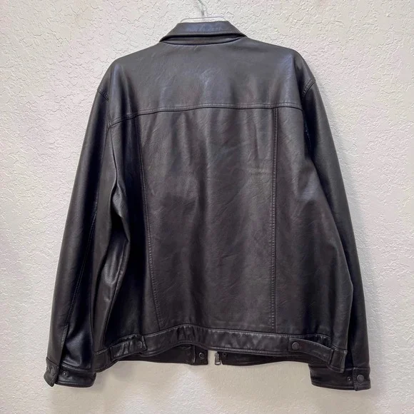 Levis Mens Faux Leather Trucker Jacket Black Zip Snap Moto Biker EUC - Picture 8 of 8
